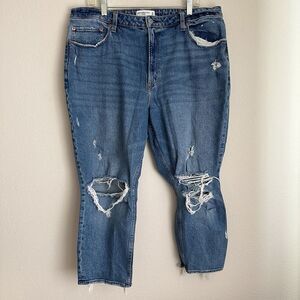 ABERCROMBIE & FITCH Jeans Womens 34/18s Blue Mom High Rise Curve Love Distressed